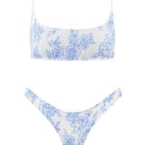 triangl swimwear Blue and White Floral Smocked Bikini Set